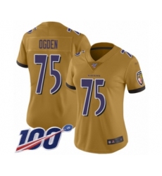 Women's Baltimore Ravens #75 Jonathan Ogden Limited Gold Inverted Legend 100th Season Football Jersey