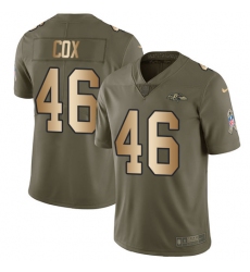 Men's Nike Baltimore Ravens #46 Morgan Cox Limited Olive/Gold Salute to Service NFL Jersey