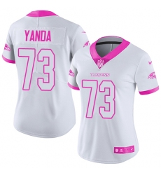 Women's Nike Baltimore Ravens #73 Marshal Yanda Limited White/Pink Rush Fashion NFL Jersey