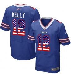 Men's Nike Buffalo Bills #12 Jim Kelly Elite Royal Blue Home USA Flag Fashion NFL Jersey