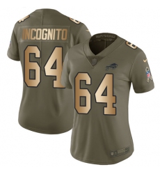 Women's Nike Buffalo Bills #64 Richie Incognito Limited Olive/Gold 2017 Salute to Service NFL Jersey