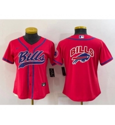 Youth Buffalo Bills Red Team Big Logo With Patch Cool Base Stitched Baseball Jersey