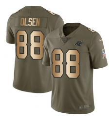 Youth Nike Carolina Panthers #88 Greg Olsen Limited Olive/Gold 2017 Salute to Service NFL Jersey