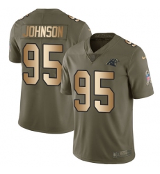 Youth Nike Carolina Panthers #95 Charles Johnson Limited Olive/Gold 2017 Salute to Service NFL Jersey