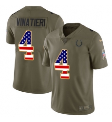 Youth Nike Indianapolis Colts #4 Adam Vinatieri Limited Olive/USA Flag 2017 Salute to Service NFL Jersey
