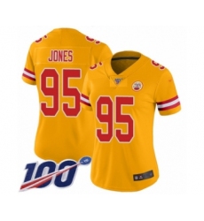Women's Kansas City Chiefs #95 Chris Jones Limited Gold Inverted Legend 100th Season Football Jersey